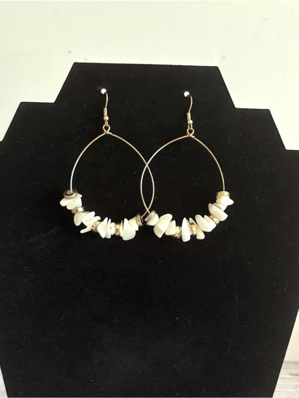 Park Lane Gold Tone White Shell Chip Hoop Earrings